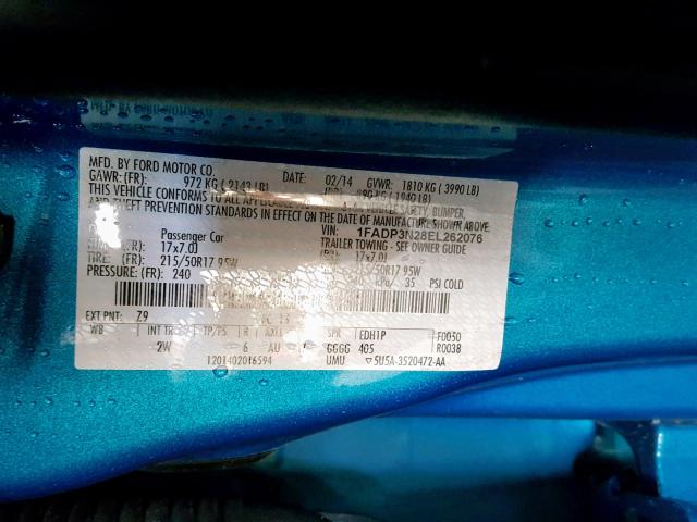 1FADP3N28EL262076 - 2014 FORD FOCUS TITA BLUE photo 10