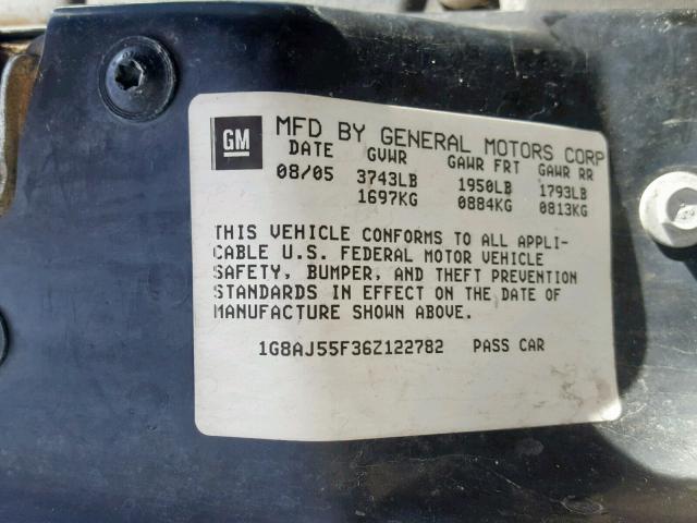 1G8AJ55F36Z122782 - 2006 SATURN ION LEVEL GRAY photo 10