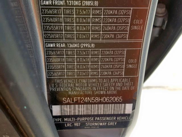 SALFT24N58H062065 - 2008 LAND ROVER LR2 HSE TE GRAY photo 10