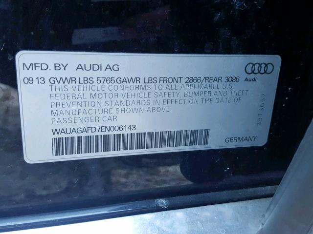 WAUAGAFD7EN006143 - 2014 AUDI A8 QUATTRO BLACK photo 10