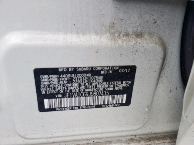 JF1VA1C69J9807435 - 2018 SUBARU WRX PREMIU WHITE photo 10