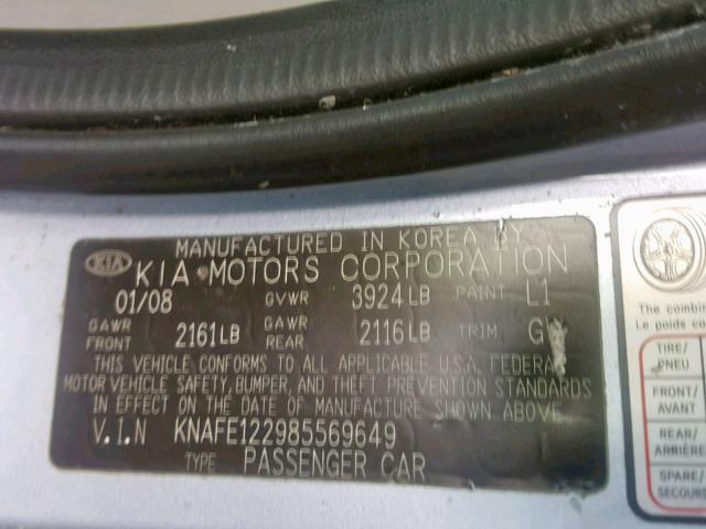 KNAFE122985569649 - 2008 KIA SPECTRA EX BLUE photo 10