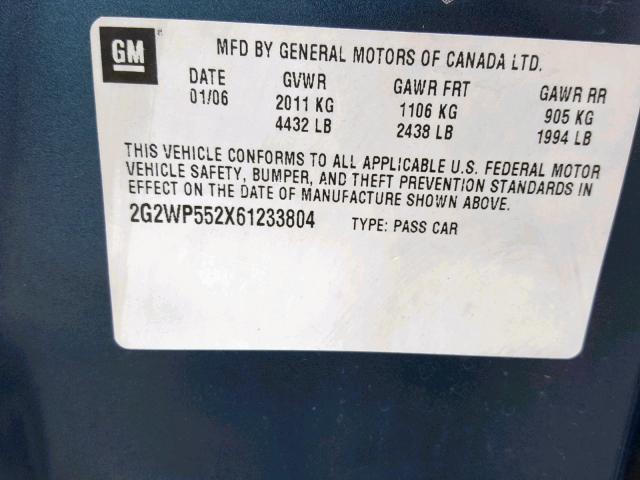 2G2WP552X61233804 - 2006 PONTIAC GRAND PRIX BLUE photo 10