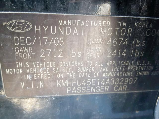 KMHFU45E14A332907 - 2004 HYUNDAI XG 350 BLACK photo 10