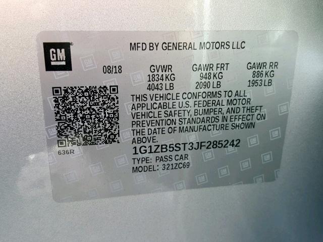 1G1ZB5ST3JF285242 - 2018 CHEVROLET MALIBU LS SILVER photo 10