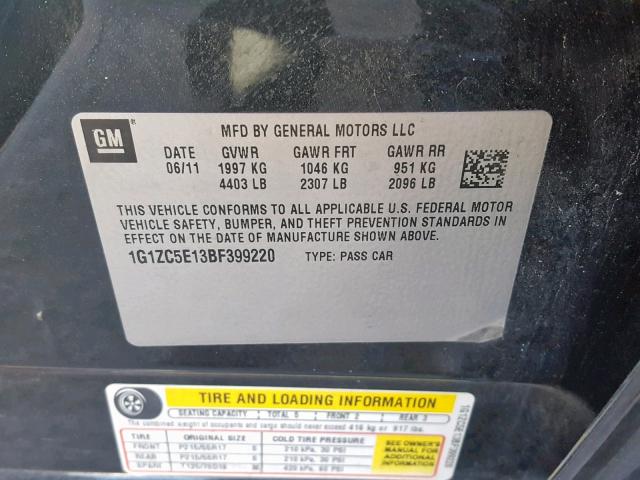 1G1ZC5E13BF399220 - 2011 CHEVROLET MALIBU 1LT 黑色 照片 10