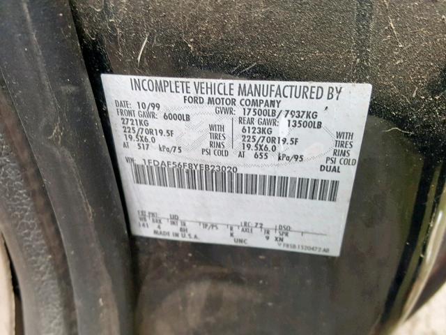 1FDAF56F8YEB23020 - 2000 FORD F550 SUPER BLACK photo 10