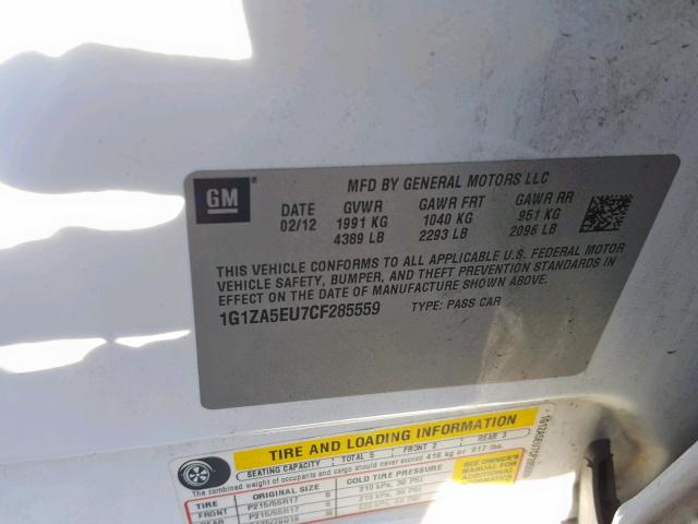 1G1ZA5EU7CF285559 - 2012 CHEVROLET MALIBU LS WHITE photo 10