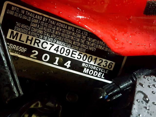 MLHRC7409E5001236 - 2014 HONDA CBR650 F RED photo 10