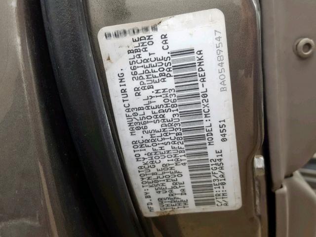 4T1BF28B33U318633 - 2003 TOYOTA AVALON GRAY photo 10