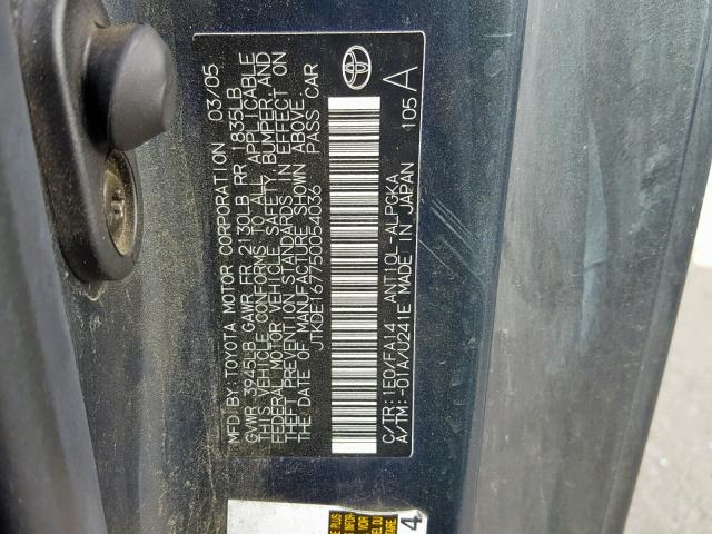 JTKDE167750054036 - 2005 TOYOTA SCION TC გრაფიტი ფოტო 10