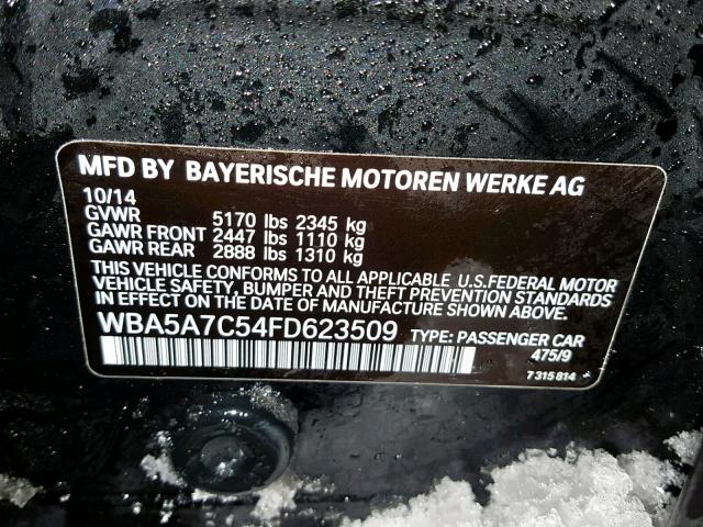 WBA5A7C54FD623509 - 2015 BMW 528 XI BLACK photo 10