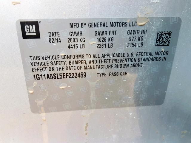 1G11A5SL5EF233469 - 2014 CHEVROLET MALIBU LS SILVER photo 10