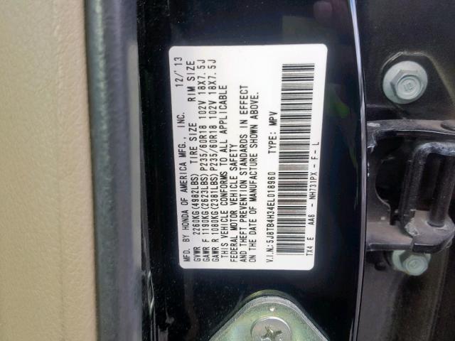 5J8TB4H34EL018960 - 2014 ACURA RDX BLACK photo 10