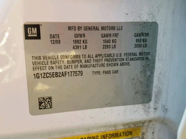 1G1ZC5EB2AF177579 - 2010 CHEVROLET MALIBU 1LT თეთრი ფოტო 10