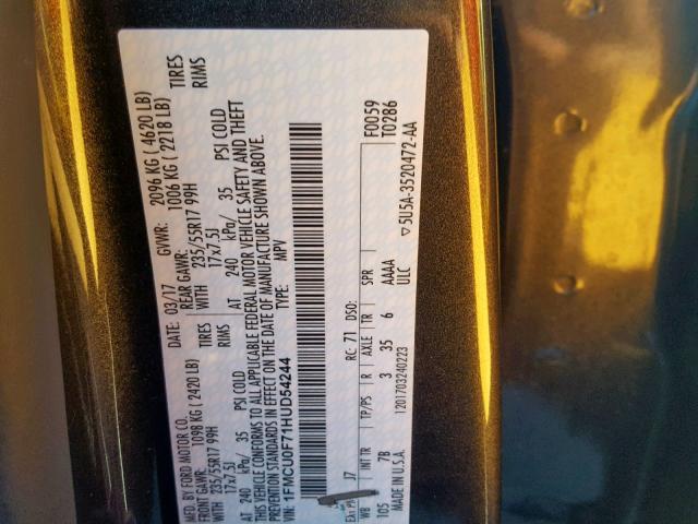 1FMCU0F71HUD54244 - 2017 FORD ESCAPE S BLACK photo 10