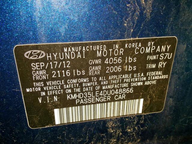 KMHD35LE4DU048866 - 2013 HYUNDAI ELANTRA GT BLUE photo 10