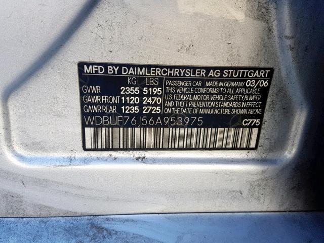 WDBUF76J56A953975 - 2006 MERCEDES-BENZ E 55 AMG SILVER photo 10