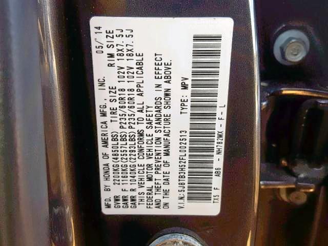 5J8TB3H52FL002513 - 2015 ACURA RDX TECHNO BLACK photo 10