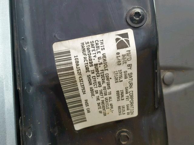 1G8AJ52F43Z137534 - 2003 SATURN ION LEVEL BLUE photo 10