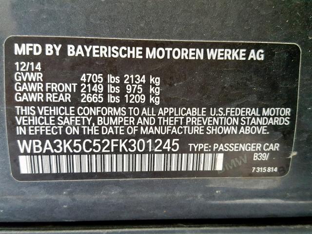 WBA3K5C52FK301245 - 2015 BMW 328 D GRAY photo 10