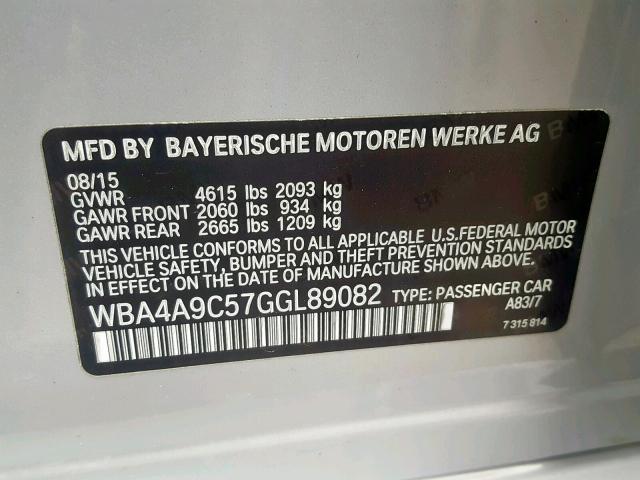 WBA4A9C57GGL89082 - 2016 BMW 428 I 银色 照片 10