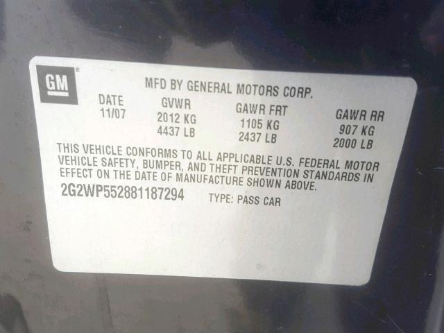 2G2WP552881187294 - 2008 PONTIAC GRAND PRIX BLACK photo 10