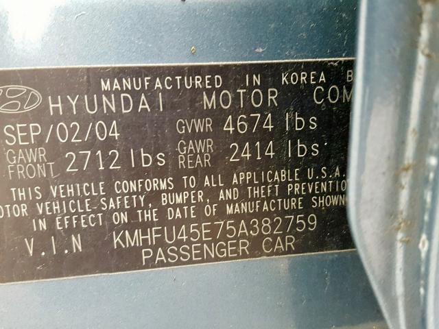 KMHFU45E75A382759 - 2005 HYUNDAI XG 350 BLUE photo 10