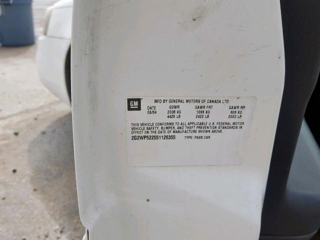 2G2WP522551126355 - 2005 PONTIAC GRAND PRIX WHITE photo 10