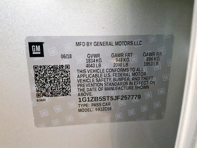 1G1ZB5ST5JF257779 - 2018 CHEVROLET MALIBU LS SILVER photo 10