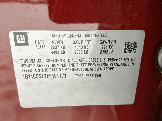 1G11C5SL7FF191771 - 2015 CHEVROLET MALIBU 1LT 栗色 照片 10