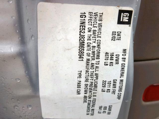 1G1NE52J82M658941 - 2002 CHEVROLET MALIBU LS SILVER photo 10