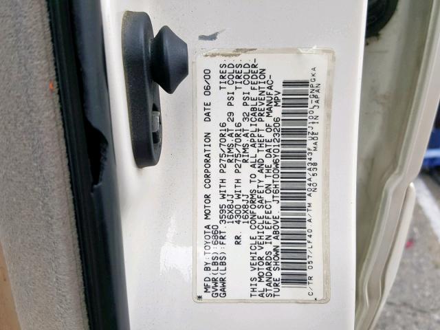 JT6HT00W6Y0123206 - 2000 LEXUS LX 470 CREAM photo 10