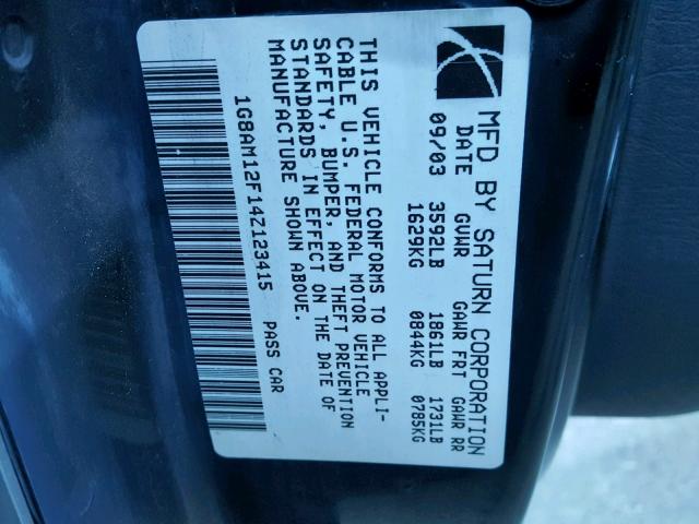 1G8AM12F14Z123415 - 2004 SATURN ION LEVEL SILVER photo 10