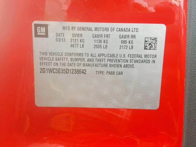 2G1WC5E35D1238642 - 2013 CHEVROLET IMPALA LTZ RED photo 10