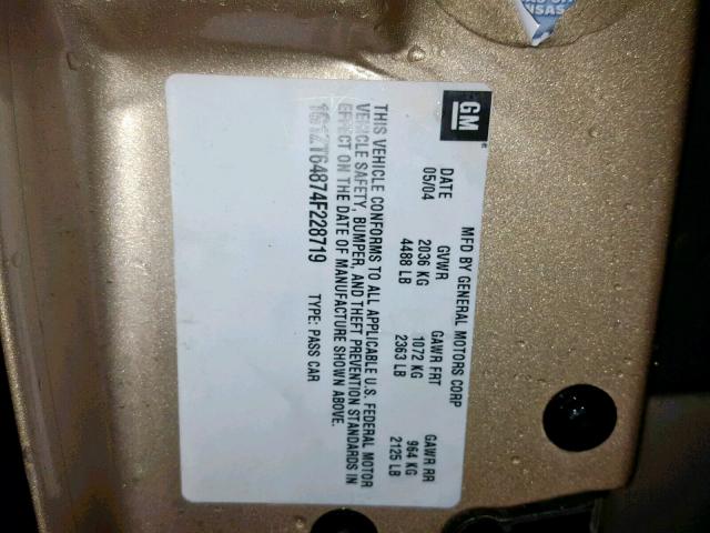 1G1ZT64874F228719 - 2004 CHEVROLET MALIBU MAX GOLD photo 10