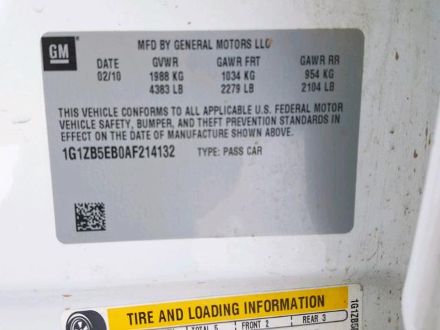 1G1ZB5EB0AF214132 - 2010 CHEVROLET MALIBU LS WHITE photo 10
