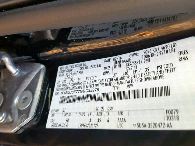 1FMCU0F77GUC33975 - 2016 FORD ESCAPE S BLACK photo 10