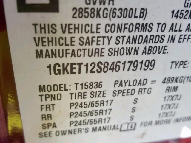 1GKET12S846179199 - 2004 GMC ENVOY XUV MAROON photo 10