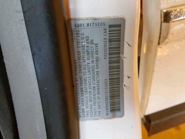 WVWRH63B01E153059 - 2001 VOLKSWAGEN PASSAT GLX 白色 照片 10