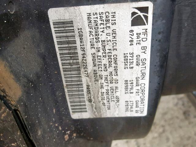 1G8AW12F94Z226477 - 2004 SATURN ION LEVEL BLACK photo 10