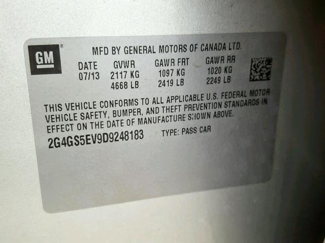 2G4GS5EV9D9248183 - 2013 BUICK REGAL PREM SILVER photo 10