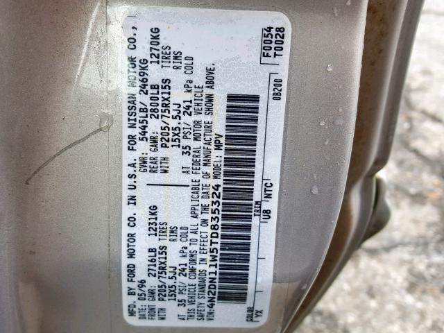 4N2DN11W5TD835324 - 1996 NISSAN QUEST XE SILVER photo 10