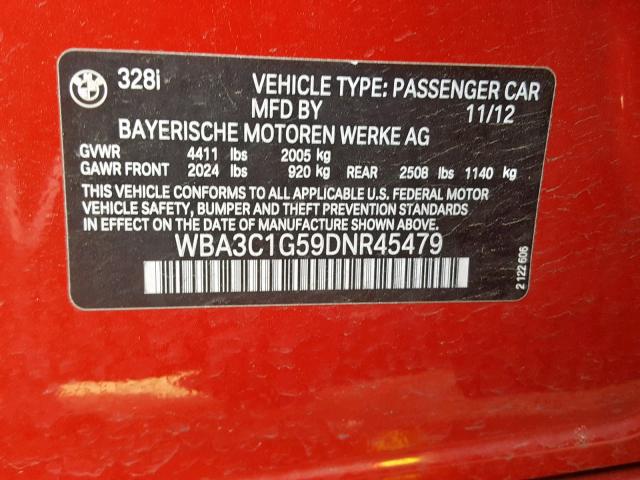 WBA3C1G59DNR45479 - 2013 BMW 328 I SULE RED photo 10