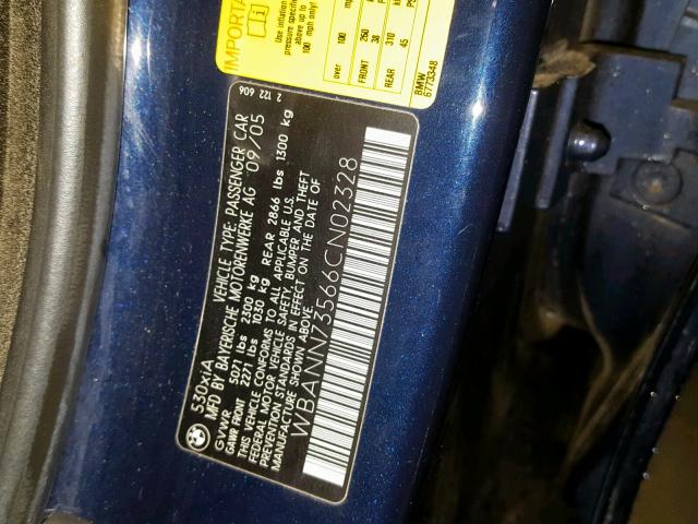 WBANN73566CN02328 - 2006 BMW 530 XIT BLUE photo 10