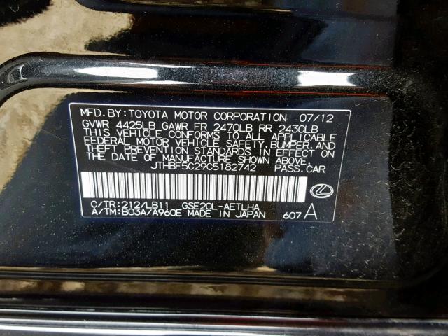 JTHBF5C29C5182742 - 2012 LEXUS IS 250 BLACK photo 10