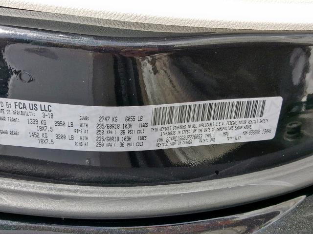 2C4RC1GG8JR276053 - 2018 CHRYSLER PACIFICA L BLACK photo 10