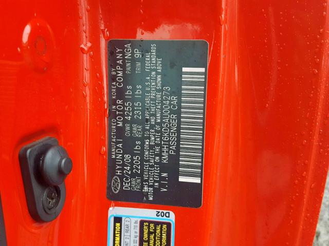 KMHHT6KD5AU004273 - 2010 HYUNDAI GENESIS CO RED photo 10