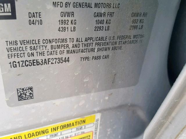 1G1ZC5EB3AF273544 - 2010 CHEVROLET MALIBU 1LT SILVER photo 10