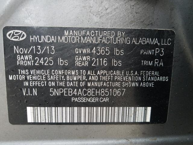 5NPEB4AC8EH851067 - 2014 HYUNDAI SONATA GLS  photo 10